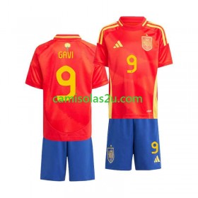 Camisolas de futebol Espanha Gavi 9 Criança Equipamento Principal Euro 2024 Manga Curta